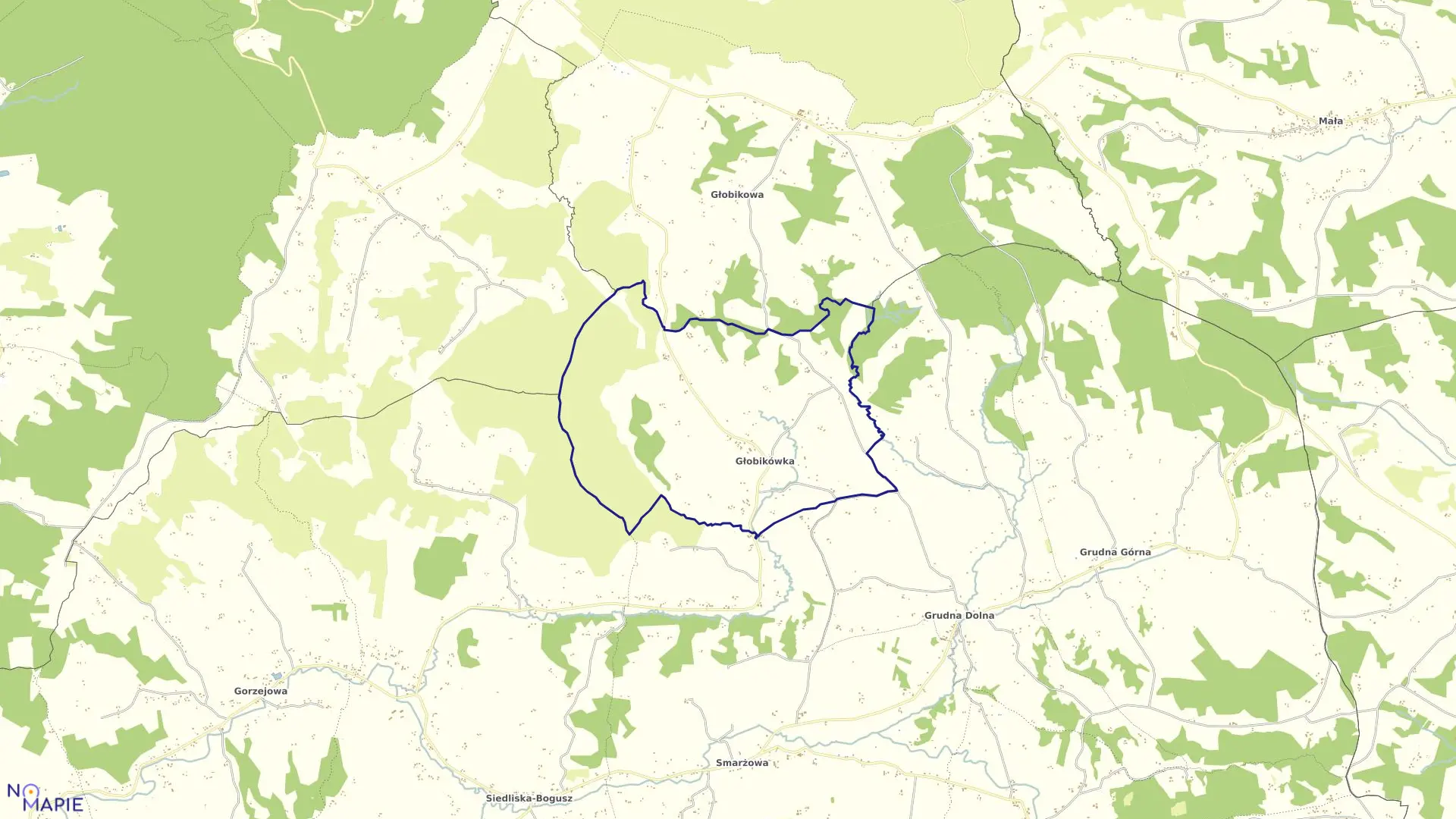 Mapa obrębu Głobikówka w gminie Brzostek