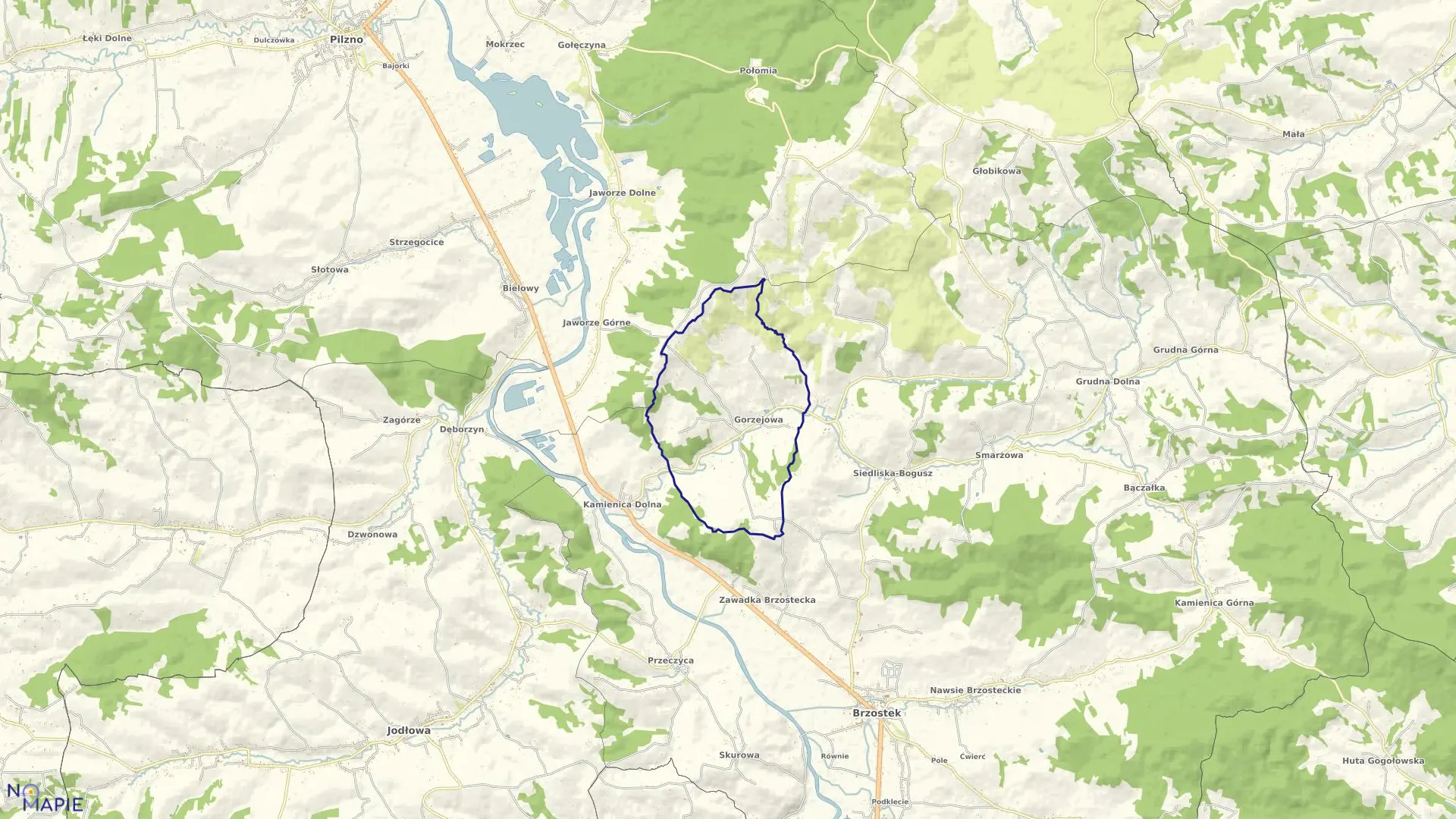 Mapa obrębu Gorzejowa w gminie Brzostek