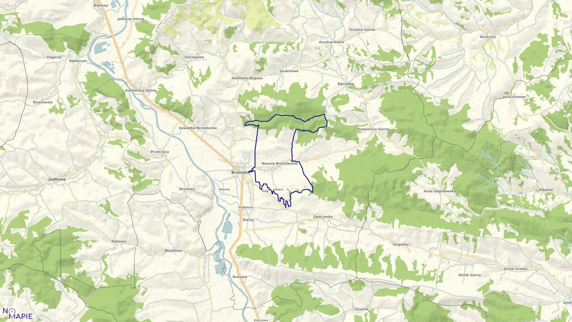 Mapa obrębu Nawsie Brzosteckie w gminie Brzostek