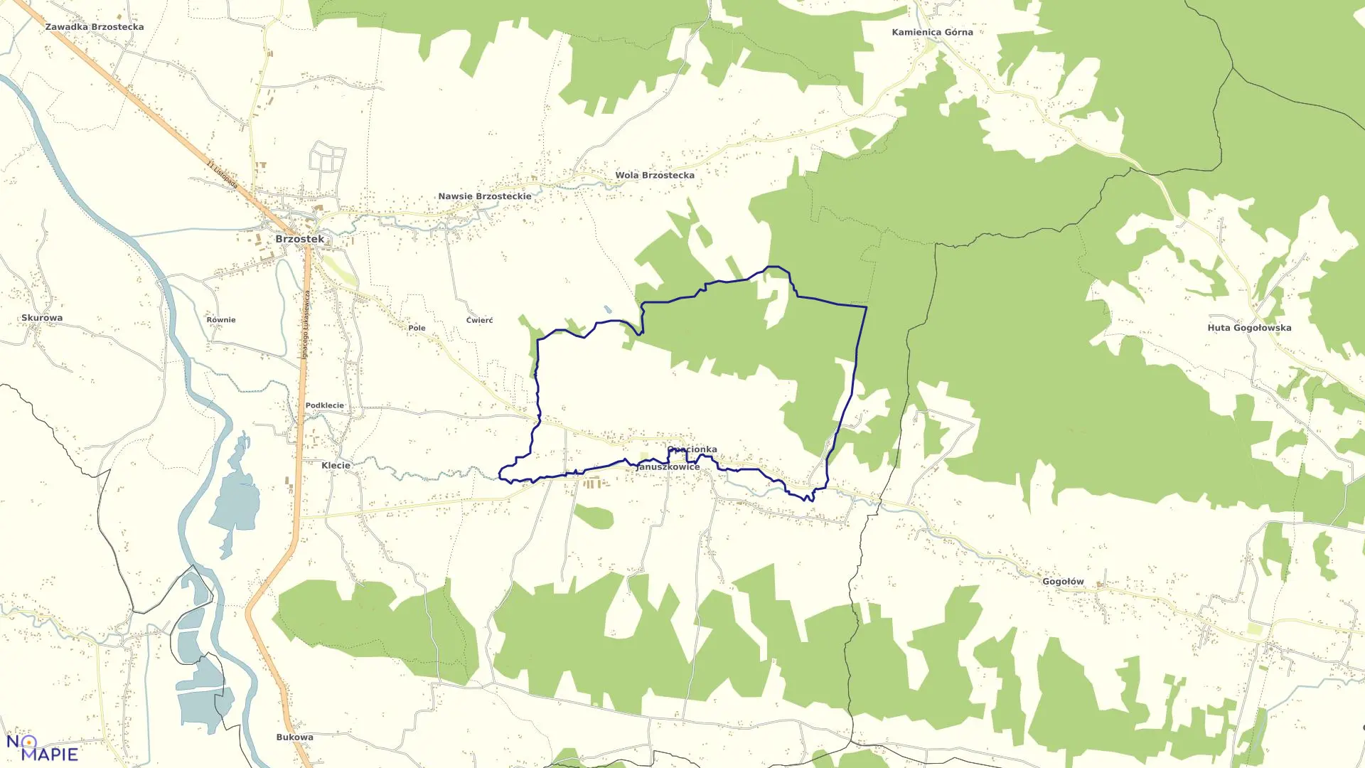 Mapa obrębu Opacionka w gminie Brzostek