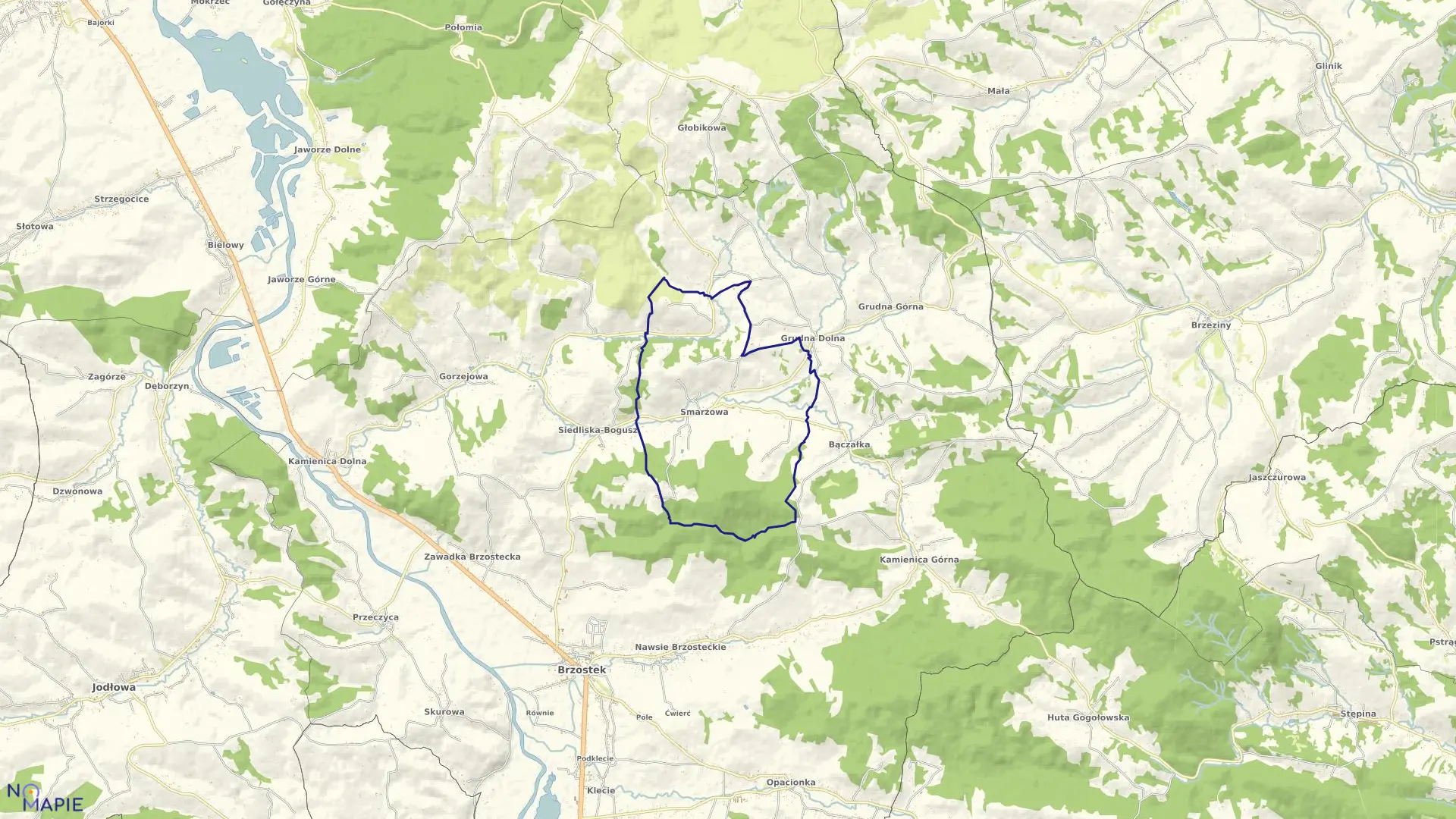 Mapa obrębu Smarżowa w gminie Brzostek