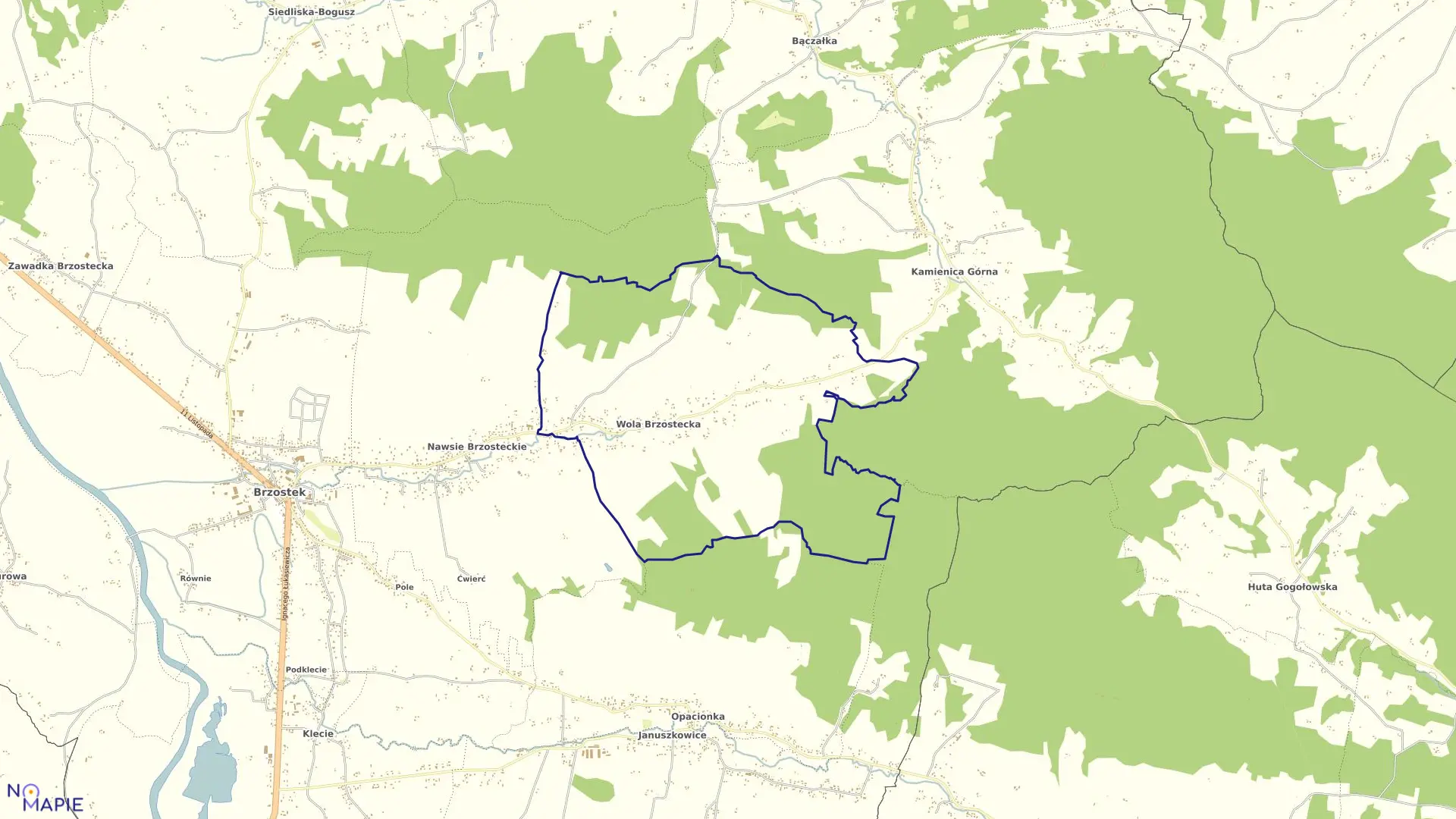 Mapa obrębu Wola Brzostecka w gminie Brzostek