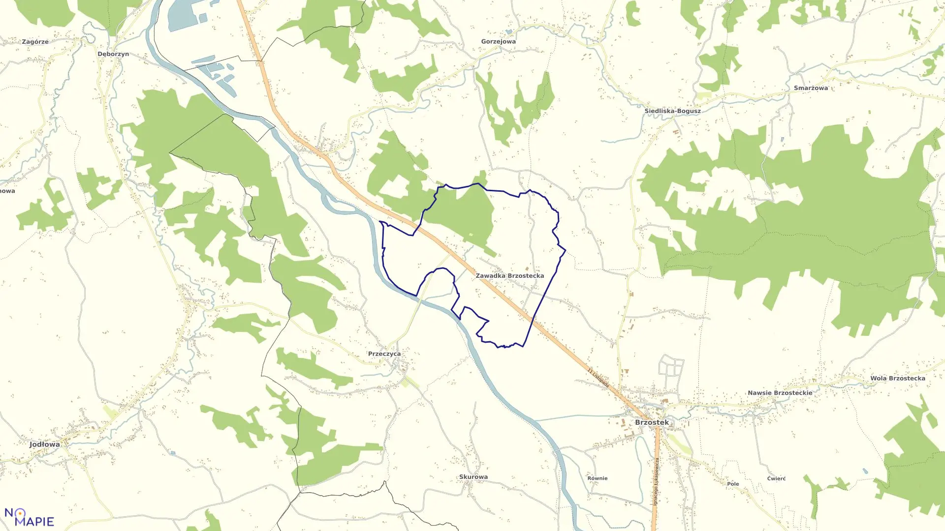 Mapa obrębu Zawadka Brzostecka w gminie Brzostek